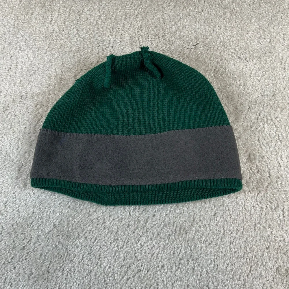 VTG The North Face Beanie Mens One Size Green Fleece Lined Knit Embroidered Logo